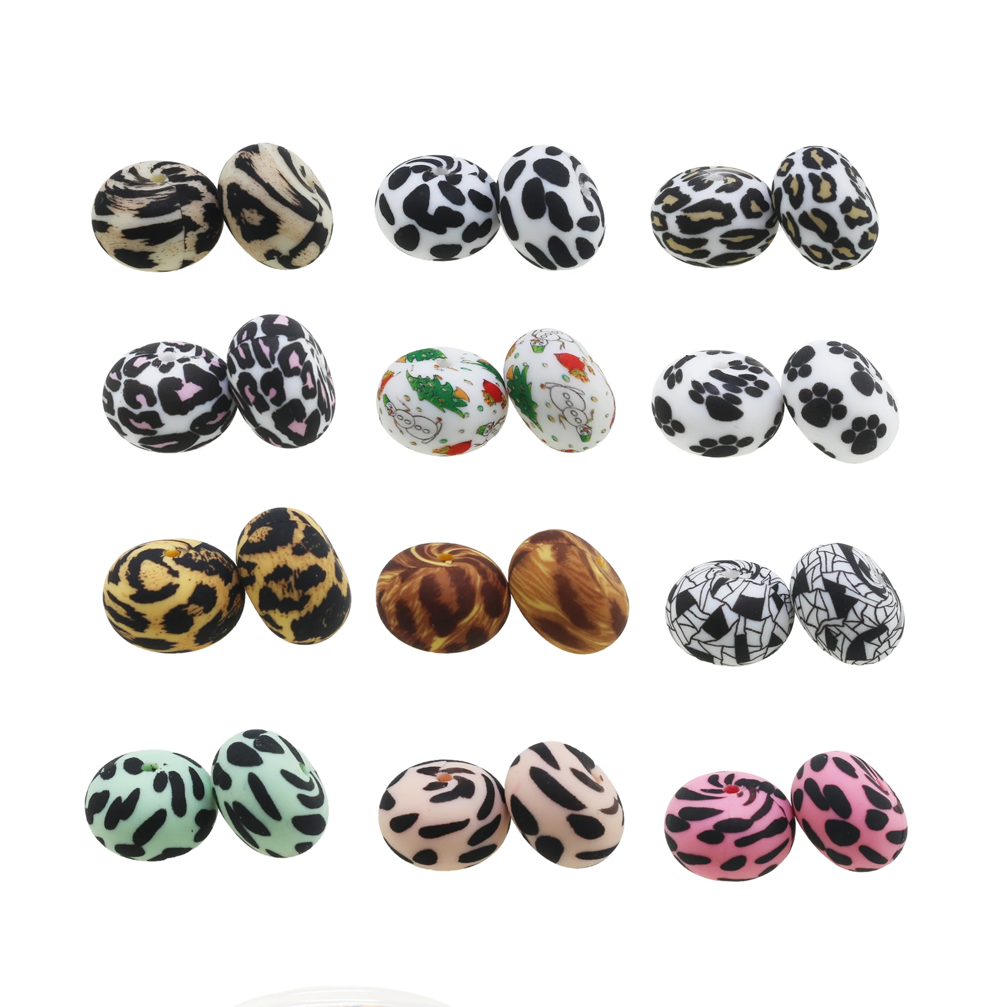 Hot Sell Silicone Leopard Print Abacus 20mm BPA FREE Silicone Baby Teething Beads For Keychain Wholesale Silicone Chew Bead