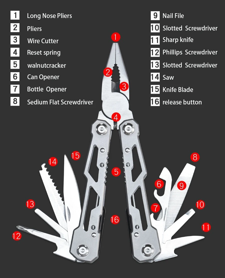Factory wholesale 13 in 1 full locking multitool pliers mini tools portable outdoor foldable multitool pliers
