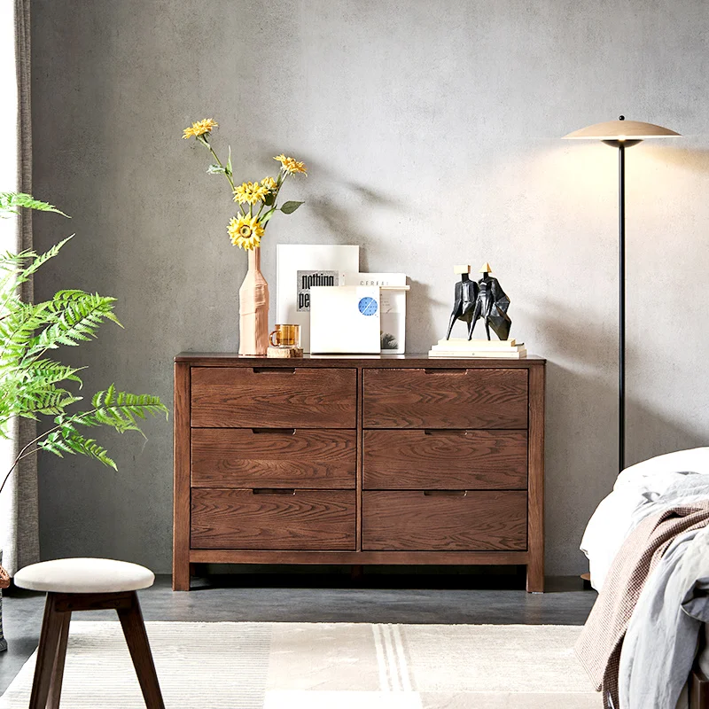Nordic vintage furniture sale storage 6 drawer dresser solid wood oak chest of drawers for bedroom