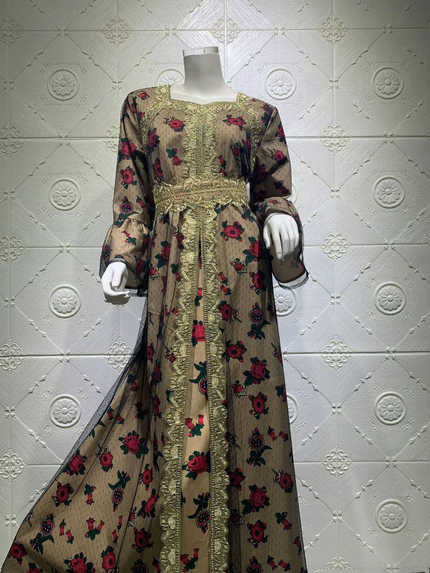 KD4466  drop shipping  Fashionable  mesh flower lace  islamic clothing dresses embroidered abaya women