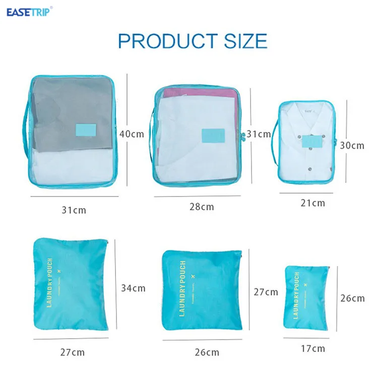 Medium Small Suitcase 6 Piece Travel Clothes Bag Organizer Waterproof Storage Bag with Zipper