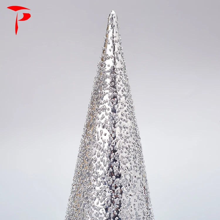 Golden Blown Small LED Color Lights Changing Table Christmas Tree with a Silver Stand