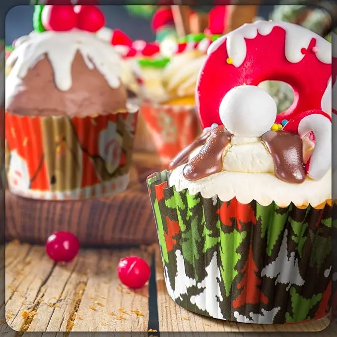 Christmas Cupcake Cups Cases Mini Cupcake Liners White Muffin Liners Grease-proof No Smell Small Cupcake Wrappers Baking Cups