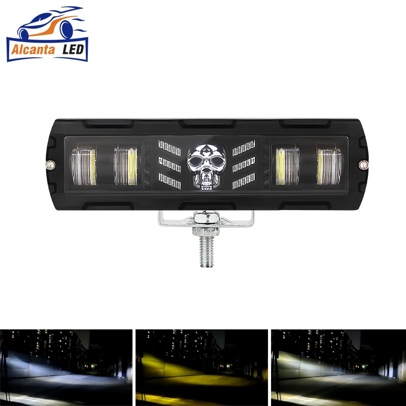 AlcantaLED 6 Inch LED Light Bar Offroad 4X4 Car Light Accessories Auto RGB skull fog light Auxiliary Headlight LED Bar For Truck