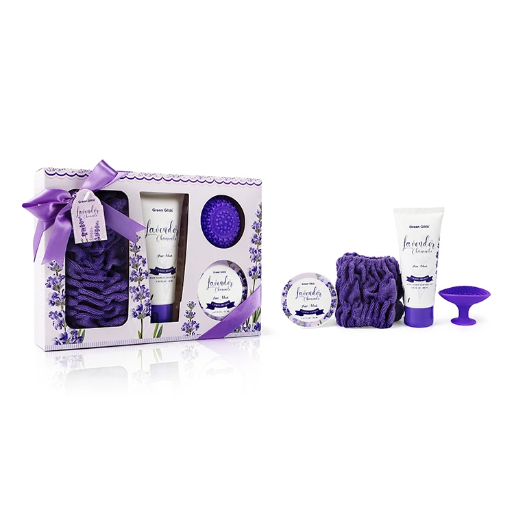 Global Wholesale Customizable  Fragrance Oil Perfume Spa Lavender Series Wire Caddy Bath Spa Gift Set  for Home Relaxation