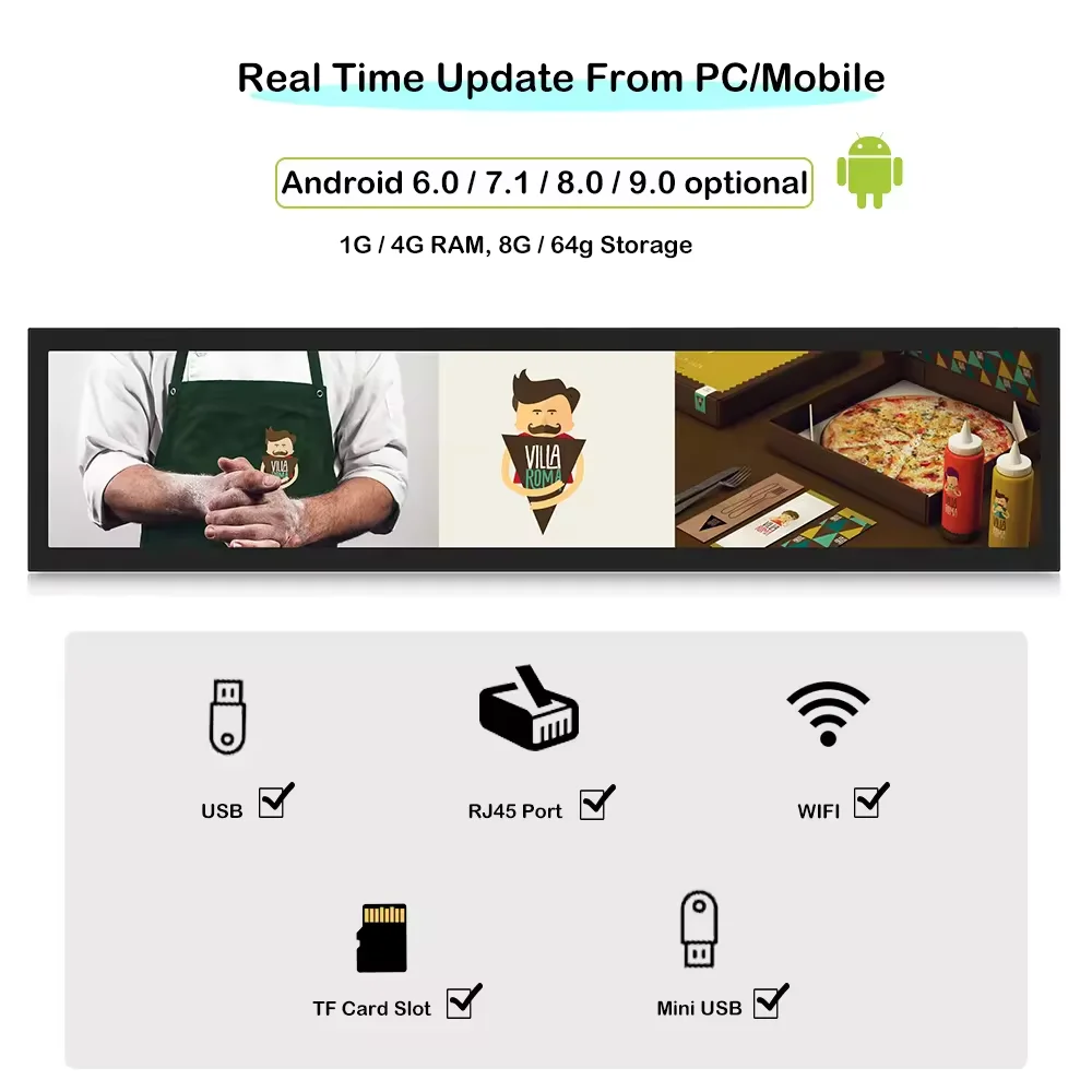 Customized Manufacturer Digital Shelf Edge Custom Strip Screen Stretched Bar Lcd Advertising Display For Supermarkets