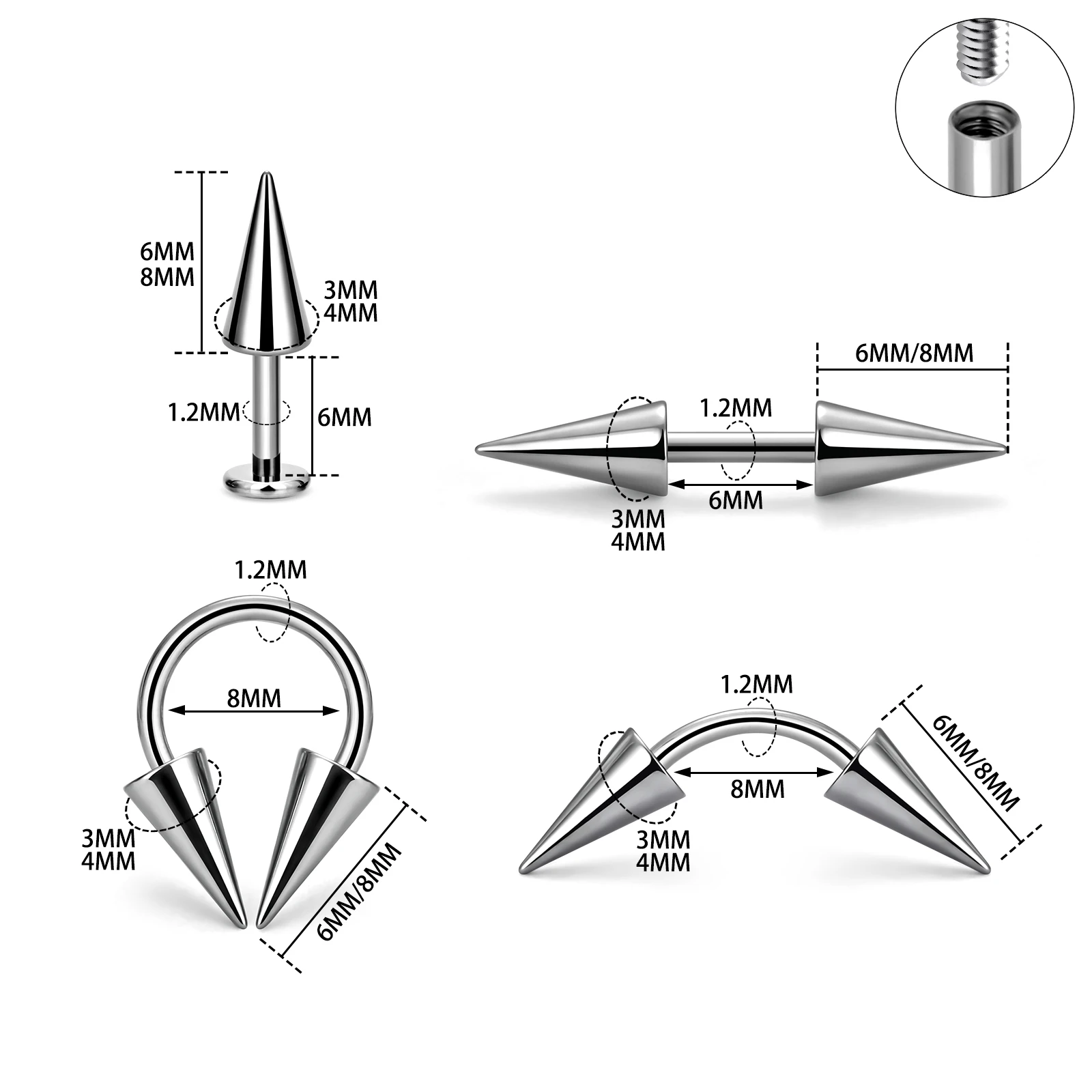 G23 Titanium 16G Body Piercing Jewelry Lot Bulk Nose Ring Tongue Bar Eyebrow Labret Set Horseshoe Pack
