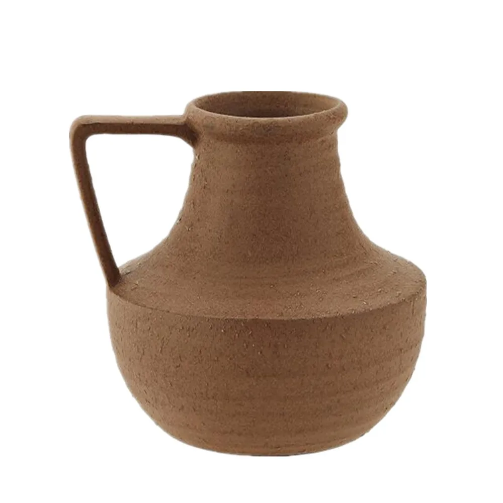 10 Inch Tabletop Decor Home Decoration Polyresin Flower Vase Clay Effect Resin Vase with Handle