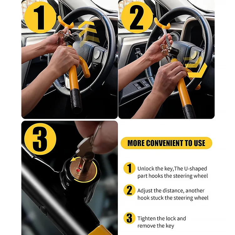 Xiangta Anti Theft Cable Seat Safety Belt Steering Wheel Lock Functional Alloy Steel Steering Lock for Car