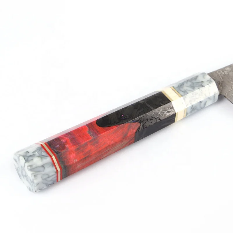 Japanese Damascus VG10 Wood Handle Slicing Butcher Cut Messer Damascus Chef Knife with Leather Scabbard