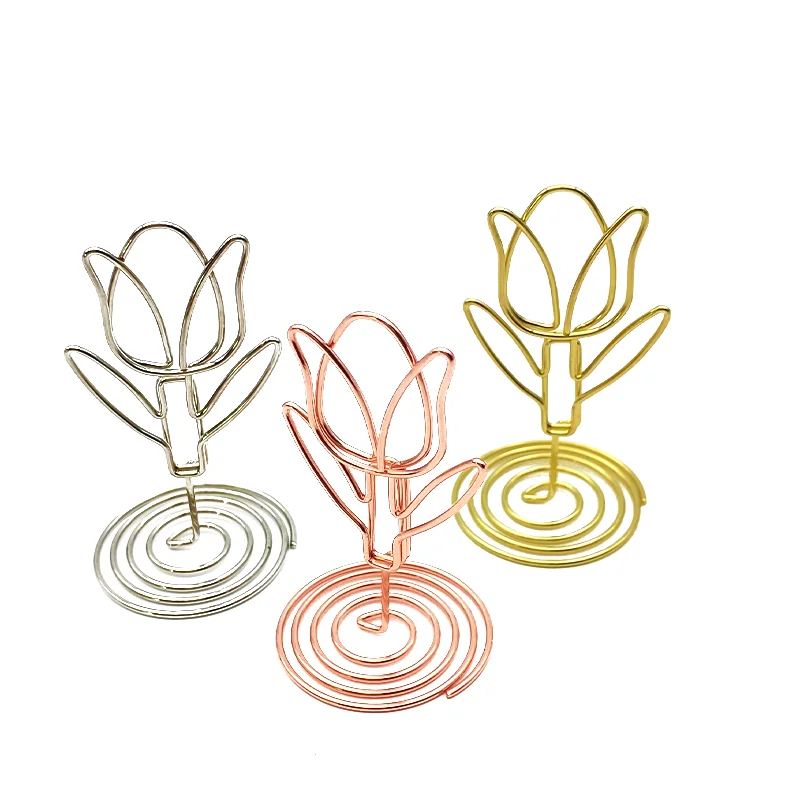 Iron Wire Metal Desktop Memo Display Holder Tulip Paper Note Stand for Table Numbers Photo Cards Stationery Sign Clamps