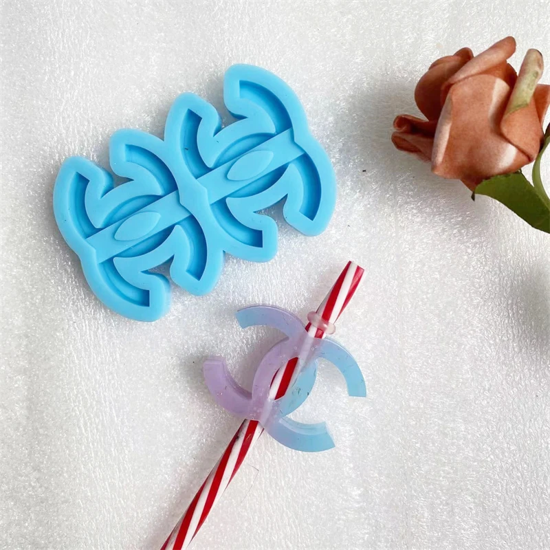 Designer Brand Straw Luxury Fashion Branded Molds molde de resina Luxury Fashion Brand Logo Silicone Straw Topper Resin Mold