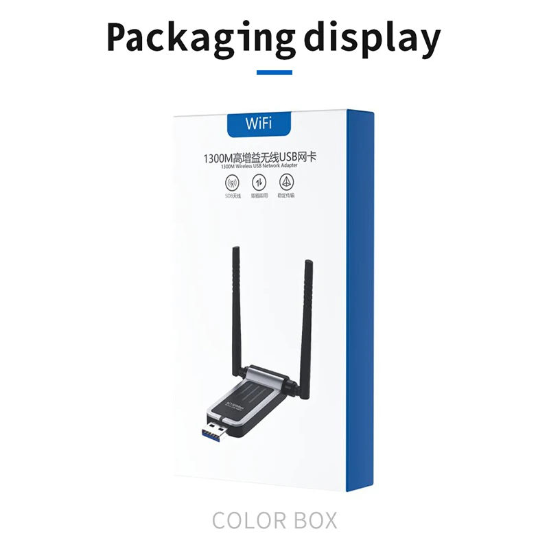 EOM/EDM Hot Selling USB 3.0 1300M Usb Wifi Adapter Wireless Network Adapter 1300 Mbps 500 Meters 5ghz 802.11ac 2.4 / 5 Ghz Wifi
