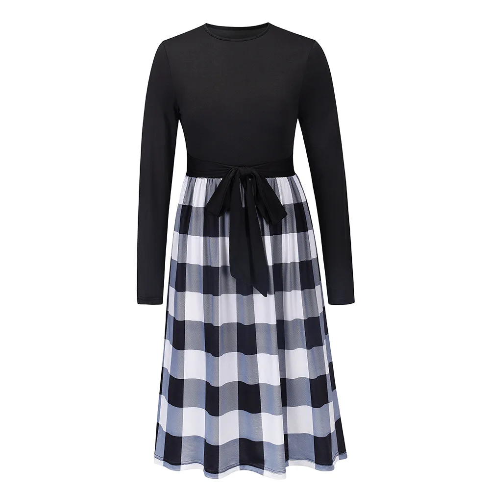 2021 Autumn O-neck Long Sleeve Scotch Dress Women Red Plaid Dress Womens Formal Dresses Elegant