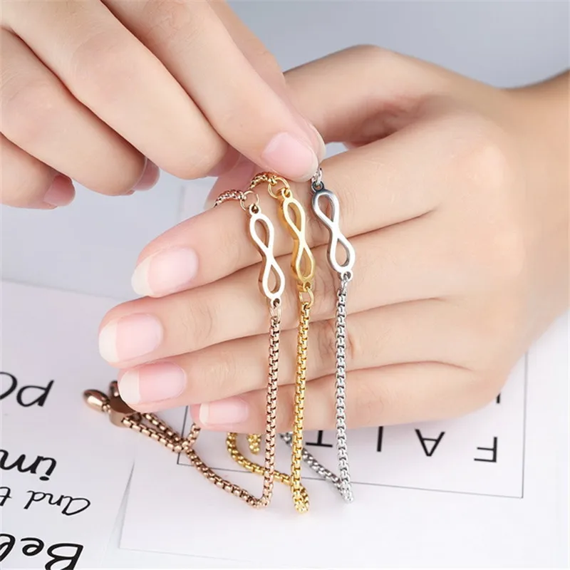 adjustable Titanium steel Rose Gold Chains Bracelet adjustable Infinite Stainless Steel Chain Bracelet