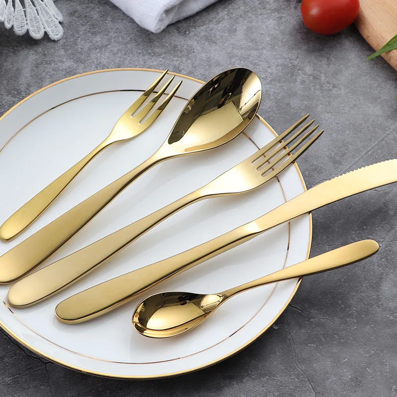 18/10 stainless steel royal wedding golden spoons forks knives gold cutlery set