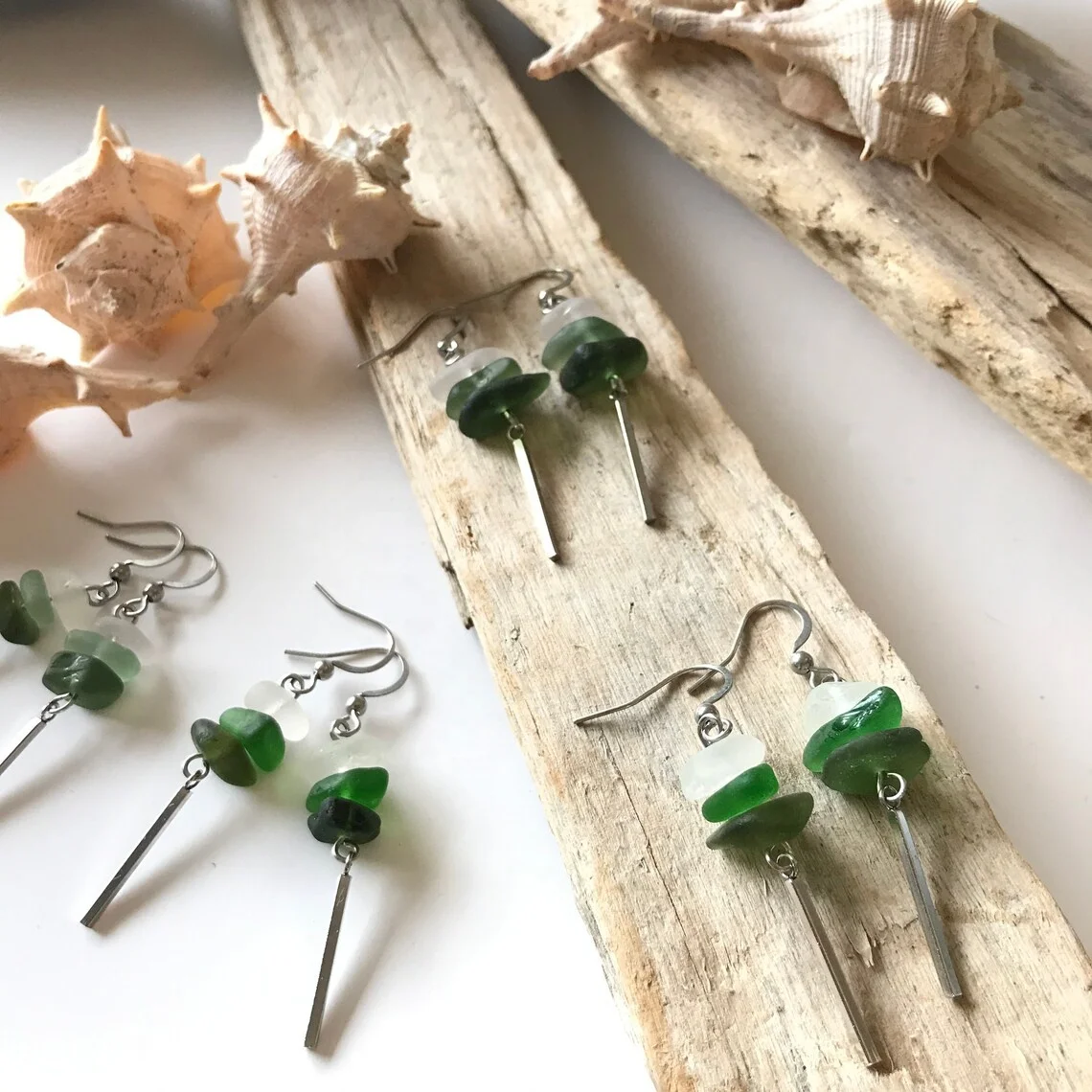 Authentic sea glass earrings Beach sea glass jewelry Minimalist jewelry Green frosted glass jewelry