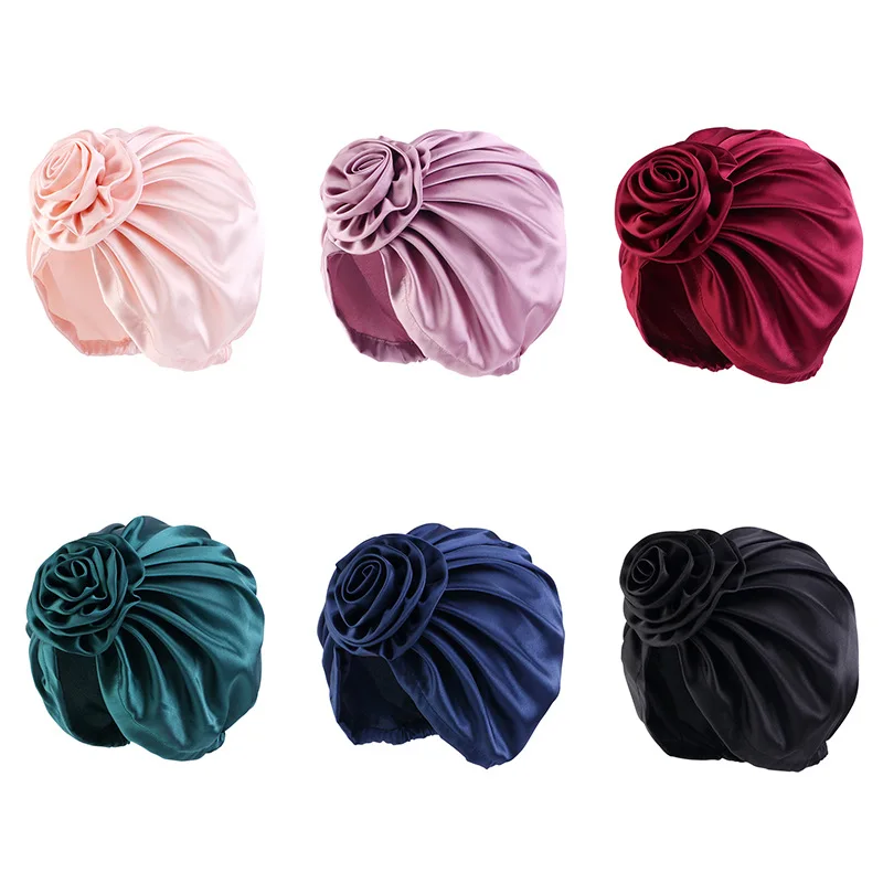Women Emulation silk plate flower turban Muslim Decoration hat Lady beauty cosmetics in Hair cover hat
