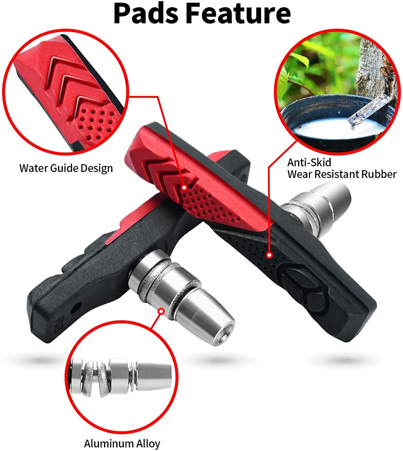 Комплект тормозных колодок для горного велосипеда, V-тормозные колодки с шестигранной гайкой и прокладками, бесшумные, без скольжения, для горного велосипеда