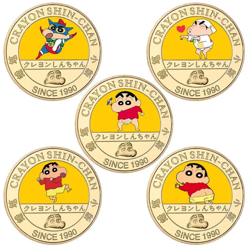 Kawaii Crayon Shin-Chan Anime Commemorative Coins Cartoon Animation Peripheral Collection Commemorative Badge Toys for Boys Gift