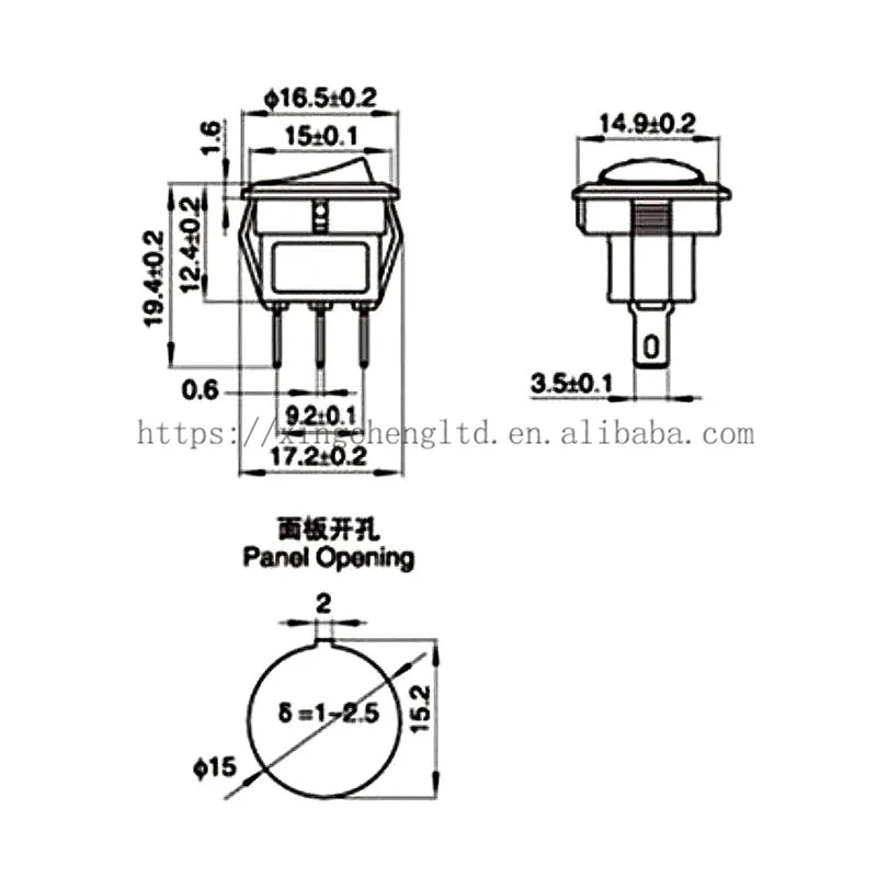 Small Round Rocker Switch Black  2 Pin ON-OFF 3A 250V 6A 125V AC Opening 14.5mm-15mm