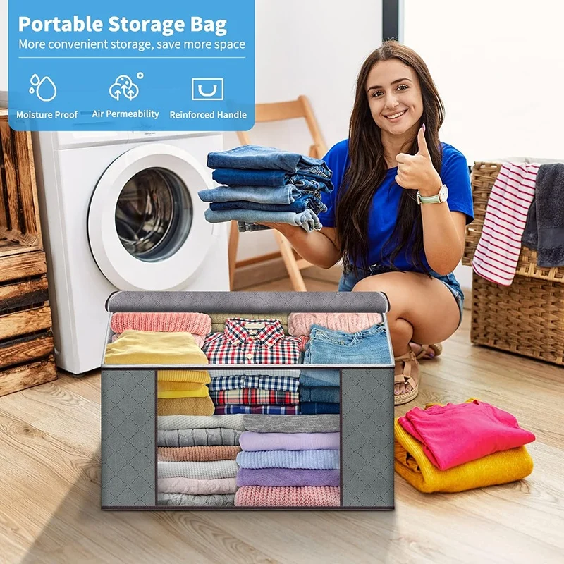 hot sale large capacity bag clear window folding clothes storage organizer fabric under bed storage bag