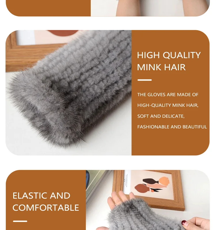 Knit Fur Hand Warmer Mittens