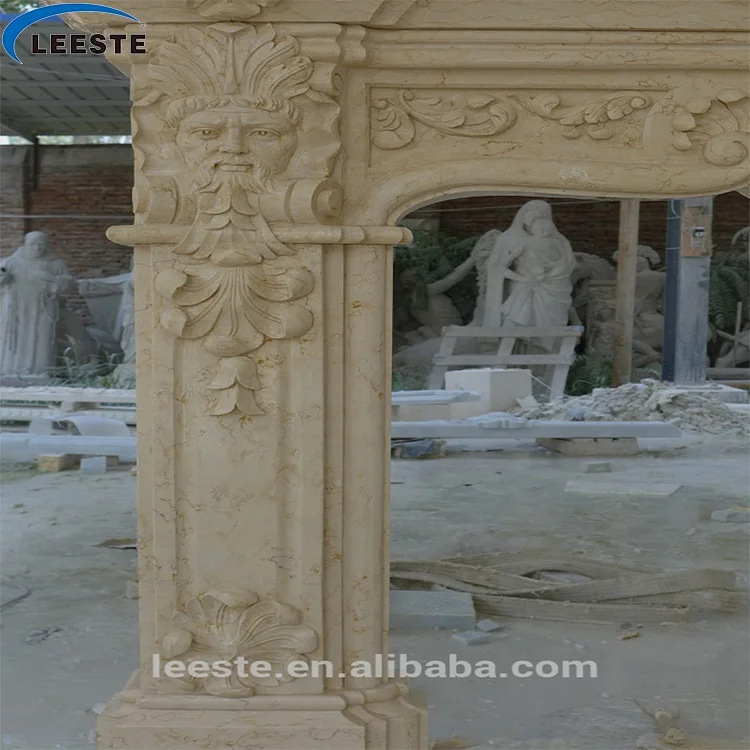 New designs cheap price handcarved Beige hearth Marble Fireplace surround