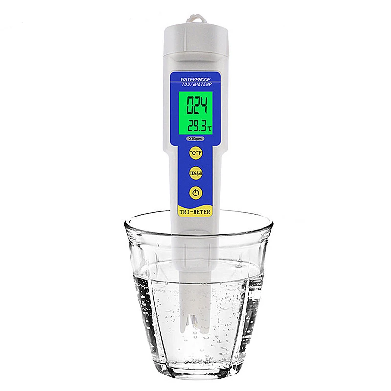 
PH-986 Digital Water Quality Tester Backlight Display 3 in 1 Pen Type PH TDS TEMP Meter for Aquarium Swimming Pool Laboratory 