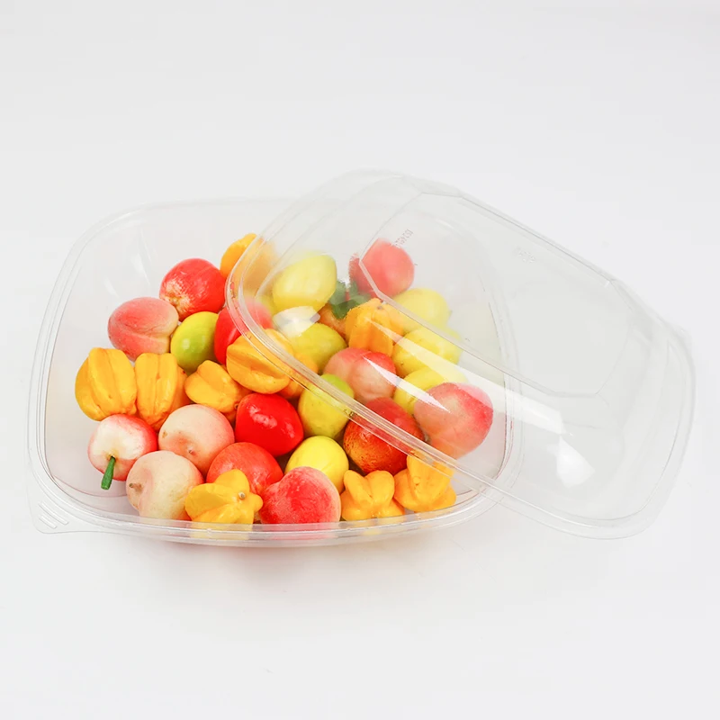 24 32 48Oz Plastic Rectangle Transparent Salad Bowl For Restaurant Square Plastic Salad Bowl Takeaway With Dome Lid Disposable