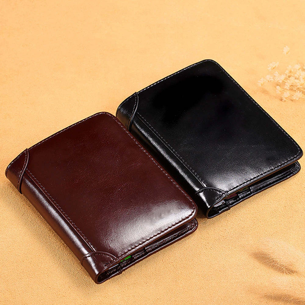 Vintage Men Genuine Cow Leather Wallets Organizer Card Holders Casual Fashion Style Short Cowhide Leather Clutch Wallet