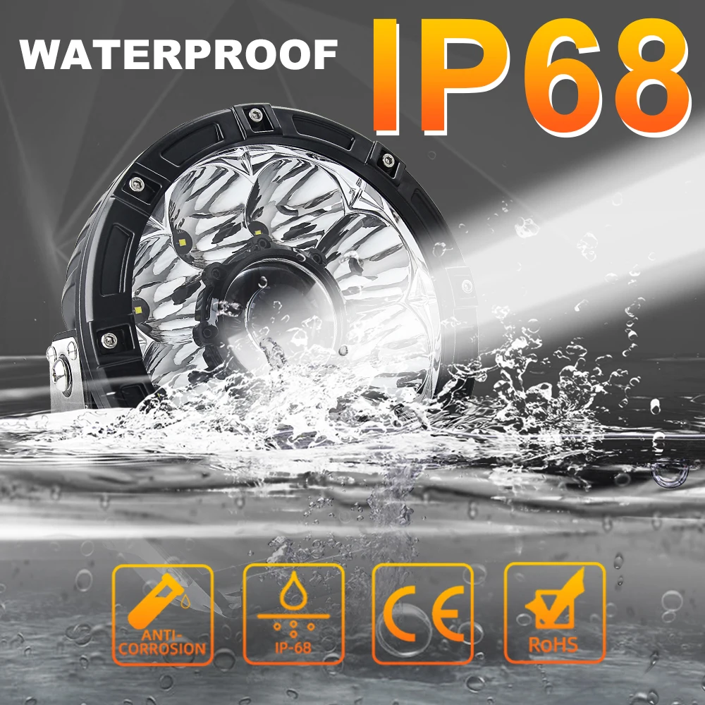 7INCH Laser Led Driving lights Wiht Yellow Black Cover 12V 24V Off Road Auto 165W 30000Lm 7 Inch Round Led Work Lights