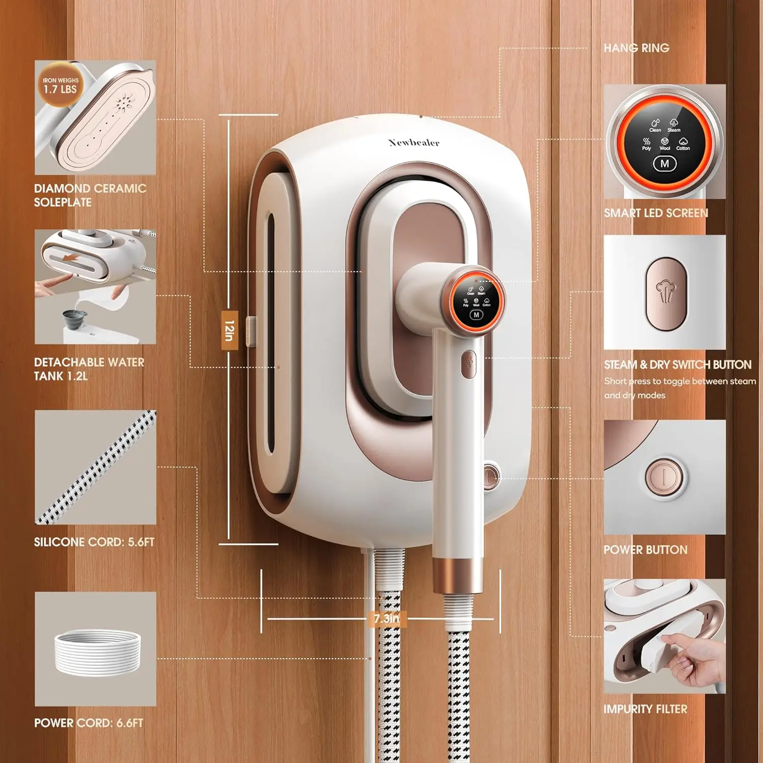 New 2-in-1 Steam Generator Portable Iron Steamer for Clothes with Adjustable Temperature Electric Steam Iron