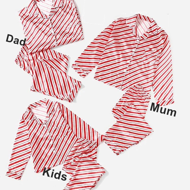 Silk Loungewear Adult Striped Xmas Pyjamas Womens Sleepwear Set Red Kids Matching Family Christmas Pajamas kigurumi pajamas