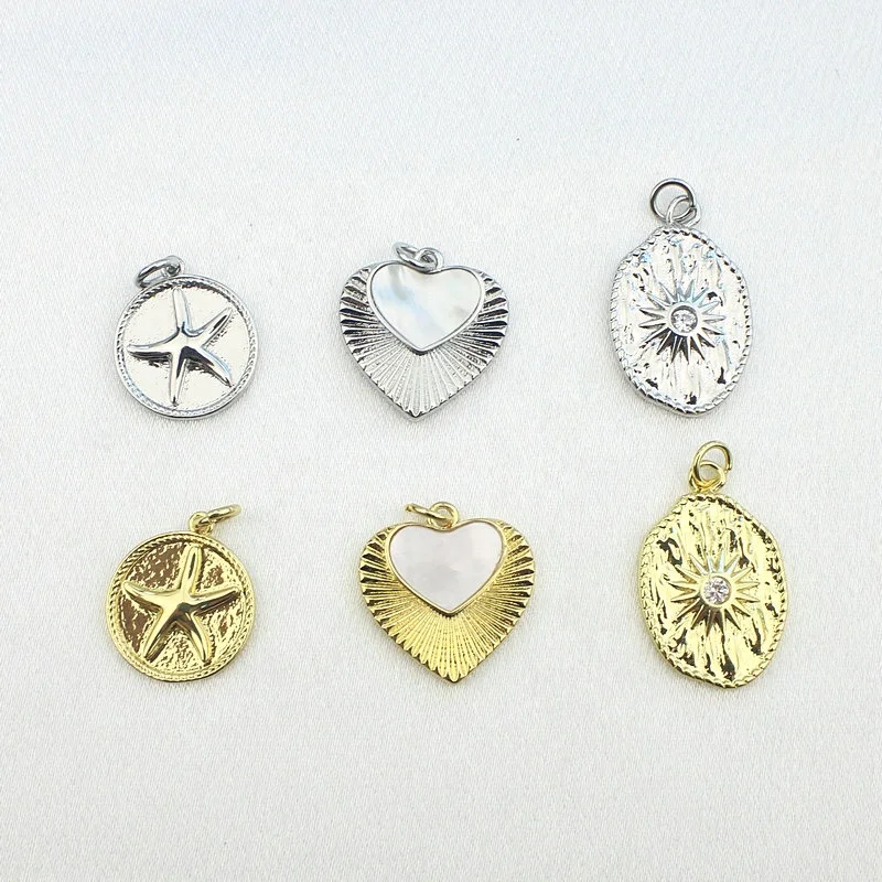 CH-JDP0728 Gold/Silver Plated Copper Pendant Fashion Star/Heart/Sun Shape Charm Classic Shell/CZ Jewelry Component Wholesale