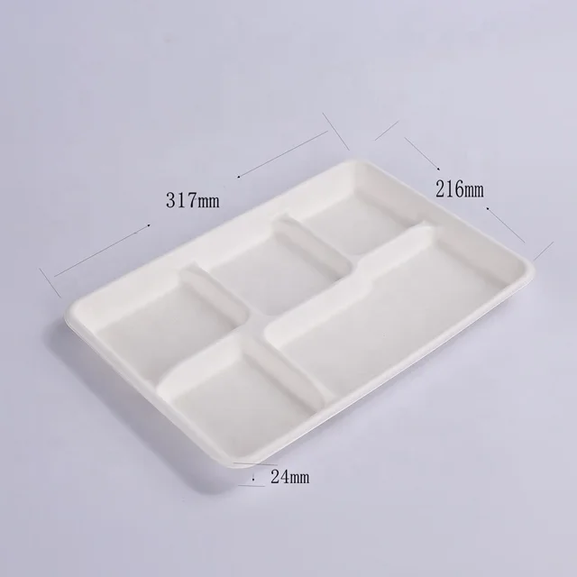 disposable sugarcane pulp plate 5 section plate