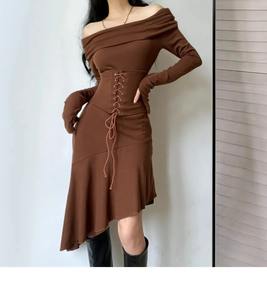 OEM индивидуальный логотип с длинным рукавом открытыми плечами на завязках однотонное пикантное платье