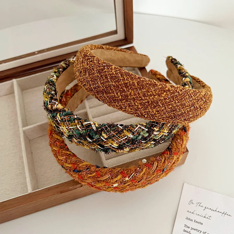 Charming Colorful Thick Tweed Fabric Hair Headband Hair Hoop For Girls Women In Autumn Winter