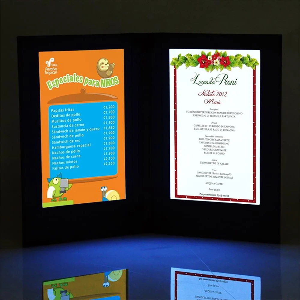 2 страницы A5 вставка СИД перезаряжаемые светодиодной подсветкой Меню крышка для бар КТВ