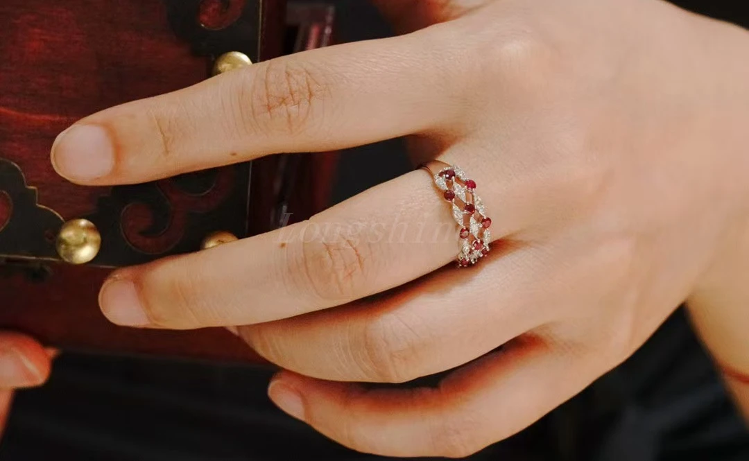 Longshine Hot Sale 18K Gold White and Red Color SHining Natural Diamond Ring Jewelry