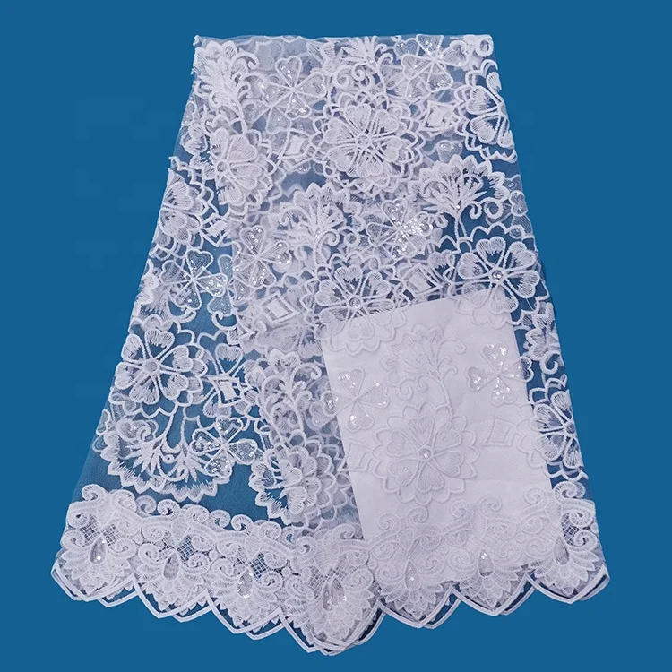 factory wholesale price new design sequins wedding white bridal lace fabric