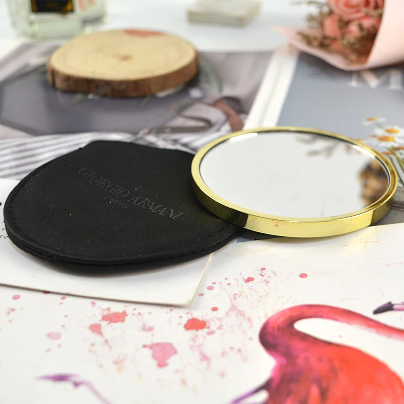 Custom Print Logo Small Vanity Mirror Cute Metal Pocket Round Mini Make Up Round Gold Mirror For Makeup