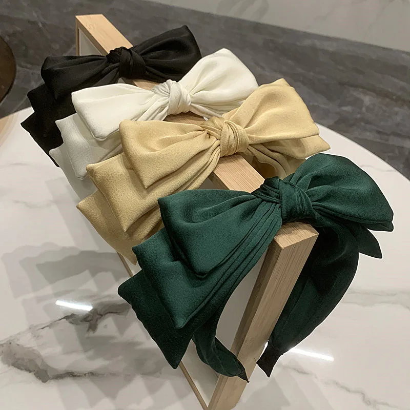 High quality vintage princess bows headband oversized bow headband satin bowknot headband girls