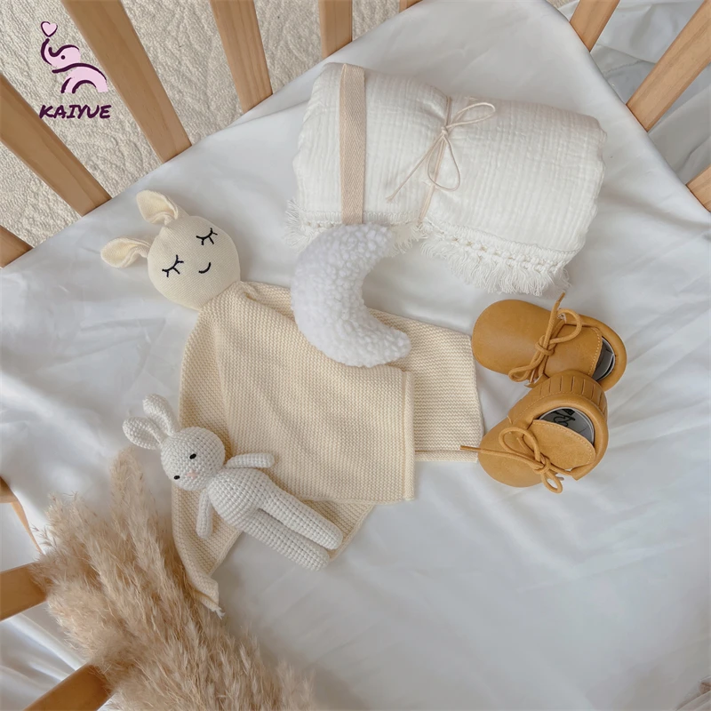 Cotton Infant Wrap & Rabbit Blanket Set Secure and Milestone Soothing Baby Gift for Bedroom Baby Muslin Swaddle