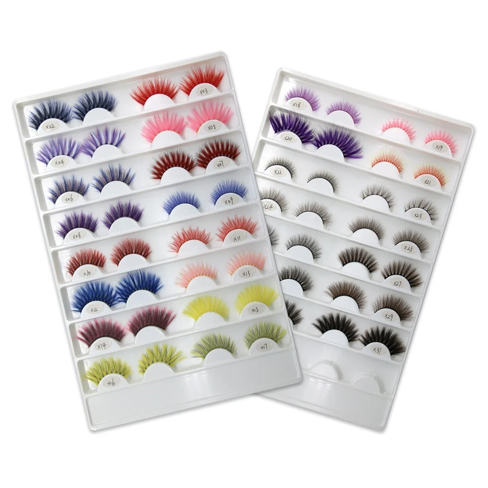 Wholesale 3d colorful mink eyelashes vendor high quality colored eye lashes strips color pink star false eyelash
