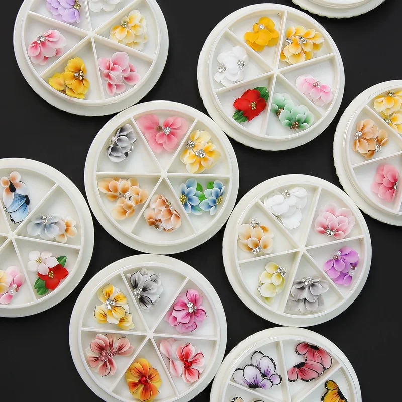 Hand Made Acrylic Flower Nail Art Decoration Kawaii Cute Butterfly Charms 3D Simulation Carved Floret Flower Nail Charm