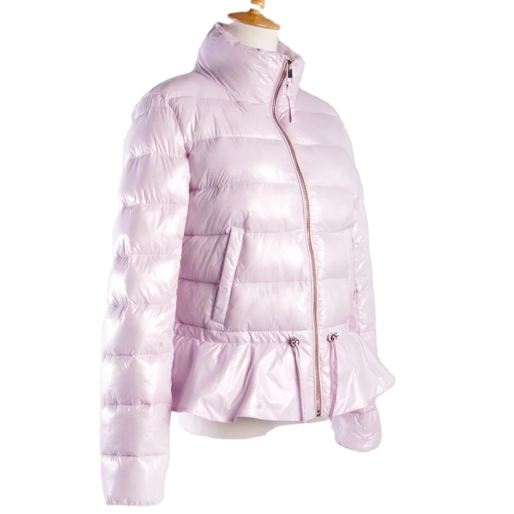 Women Short Quilted Jackets Hem Flounce Girls Padded Jacket