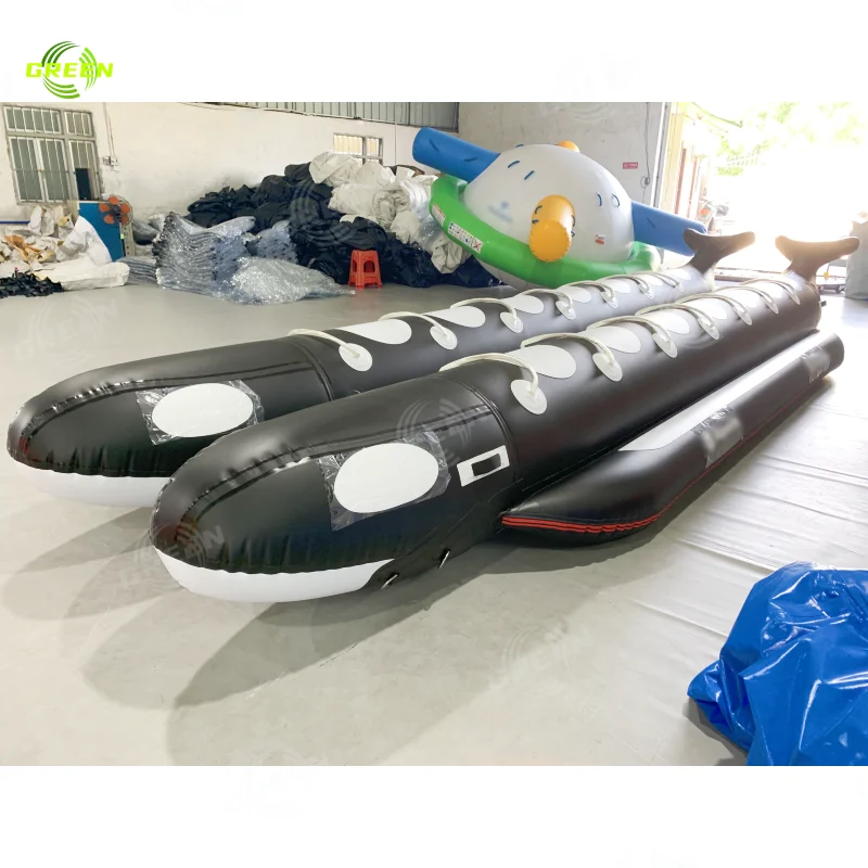 Green High Quality Inflatable Banana Boats Yellow Flying Fish Commercial grade 0.9mm PVC tarp inflatable sea banana boat towable