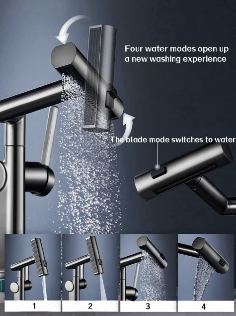 Universal Multi-Functional Brass Swing Arm Basin Faucet Hot Cold Water Shower Dish Bathroom Faucet Ceramic Valve Core Outdoor