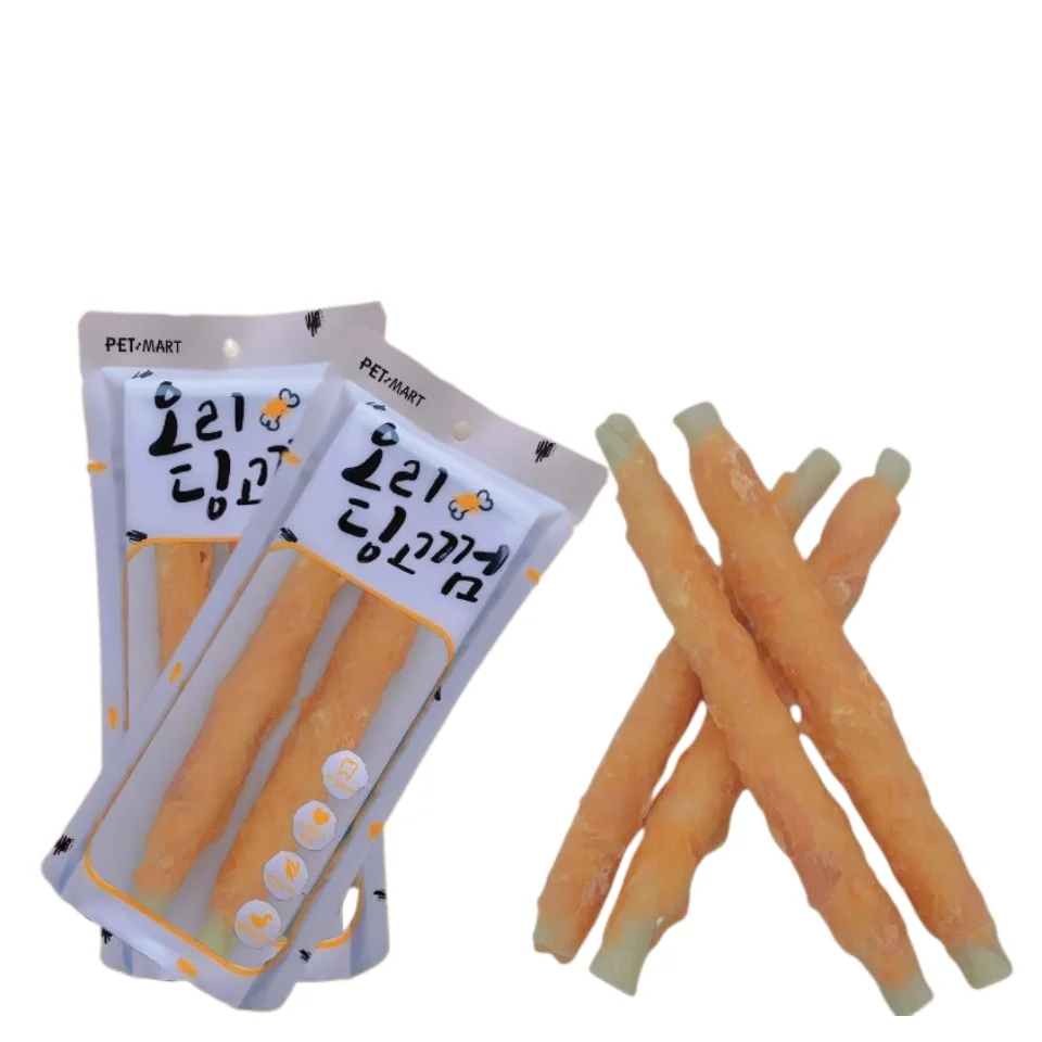 Wholesale pet snacks 21cm chicken with cowhide spiral molar stick teeth grinding dog food bully stick rawhide dog chews